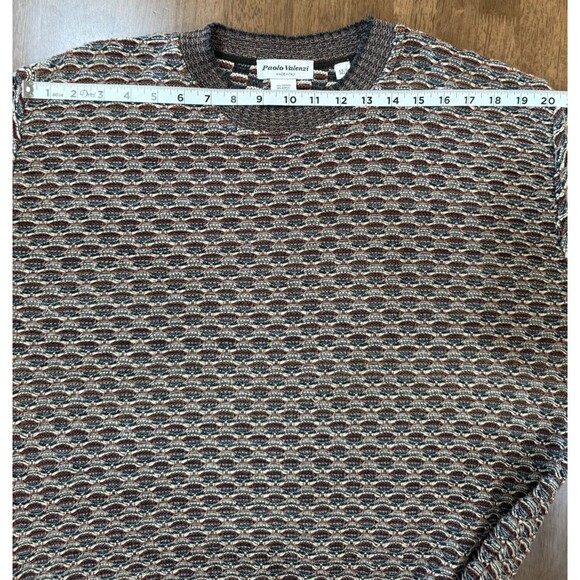 Men’s Italian Knit Sweater Brown Geo Textured Cotton Acrylic L 52 Classic Fall - Picture 11 of 12